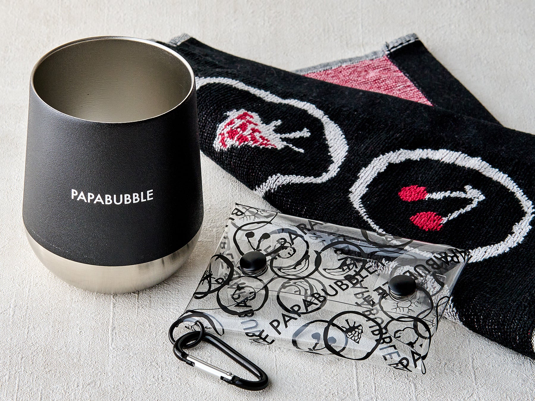 PAPABUBBLEオリジナルグッズ サーモマグ・ハンドタオル・マルチケース